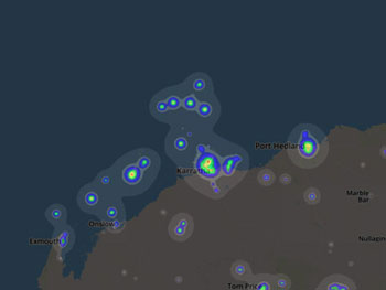 Map showing light pollution in Western Australia